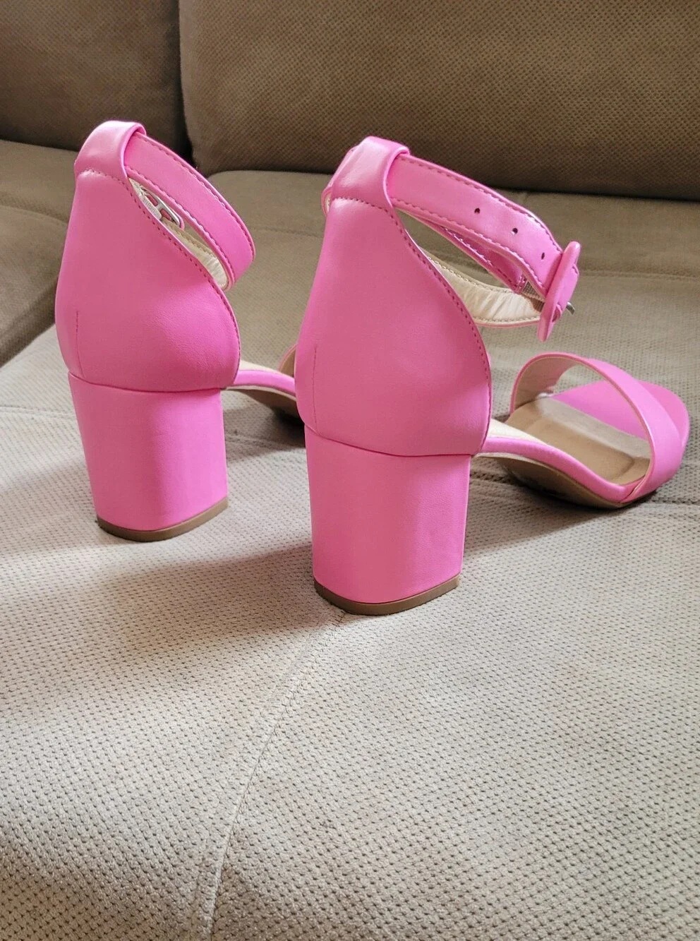 Pretty In Pink Block Heel Ankle Strap & Pink Hardware
